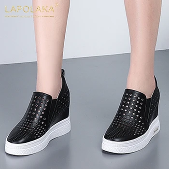 

Lapolaka New Fashion 2020 Genuine Cow Leather Increased Internal Shoes Woman Pumps Elastic Band Platform Comfortable Pumps