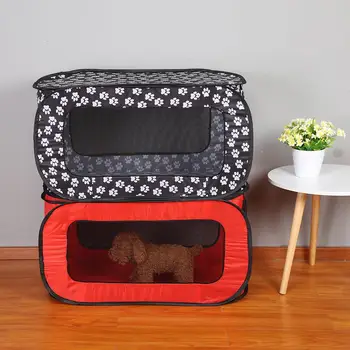 

Folding Rectangular Pet Tent Portable 600D Thickened Oxford Cloth Puppy Kennel Dog House Cage Playpen Fence Black/Red 87x47x47cm