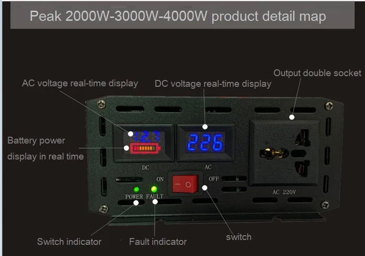 4000 Вт чистый синусоидальный инвертор для домашнего использования фотоэлектрический усилитель высокой мощности 12 В 24 в 48 в 60 в поворот 220 В умное двойное цифровое табло