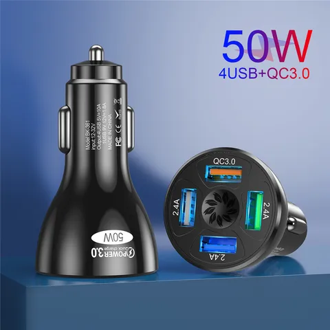 Ports USB Car Charge 50W Quick 10A Mini LED Fast Charging For iPhone 12 11 Xiaomi Huawei Mobile Phone Charger Adapter in Car