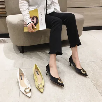 

in the spring of 5592-1 # point buckles pure color single female shoes joker fashion shoes high heels temperament big