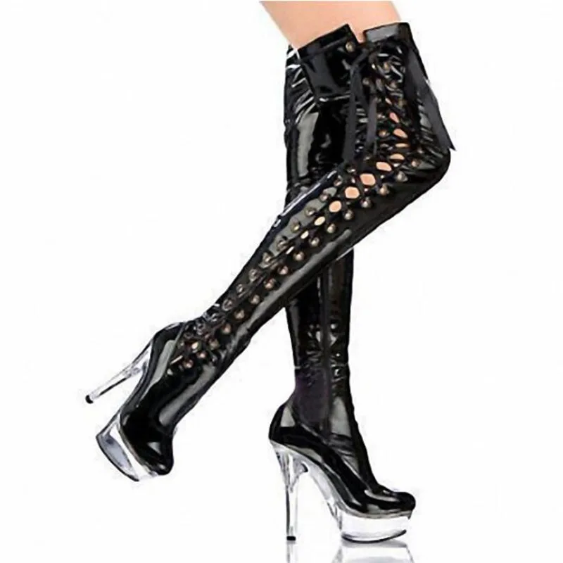 good quality Shoes woman 15cm Thin Heels waterproof platform 5CM botas Bottes Femmes Super high heeled Knee Boots Size 4-14 15 - Цвет: Темно-серый