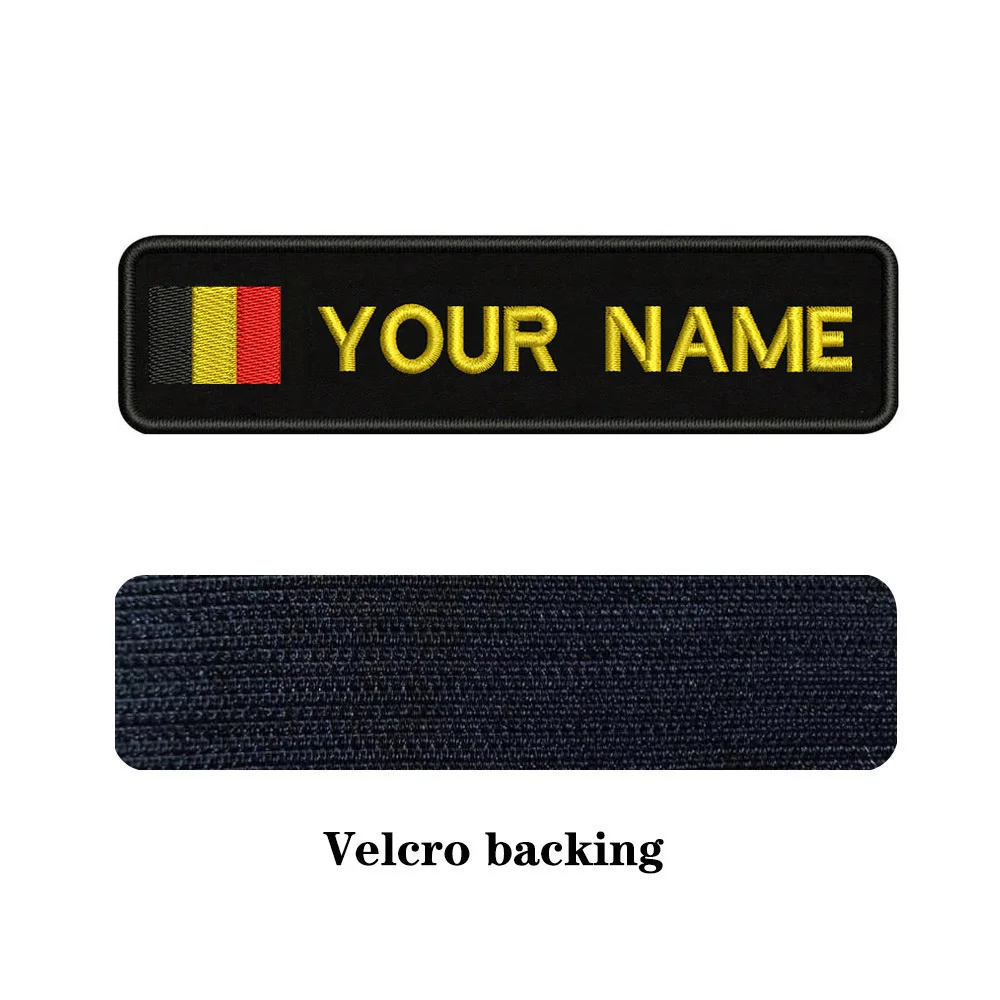 yellow-Velcro Индивидуальная вышивка бельгийского флага с именем или заплатка с текстом 10 см* 2,5 см значок Железная на или липучке Подложка для одежды брюки рюкзак шляпа - Цвет: yellow-Velcro