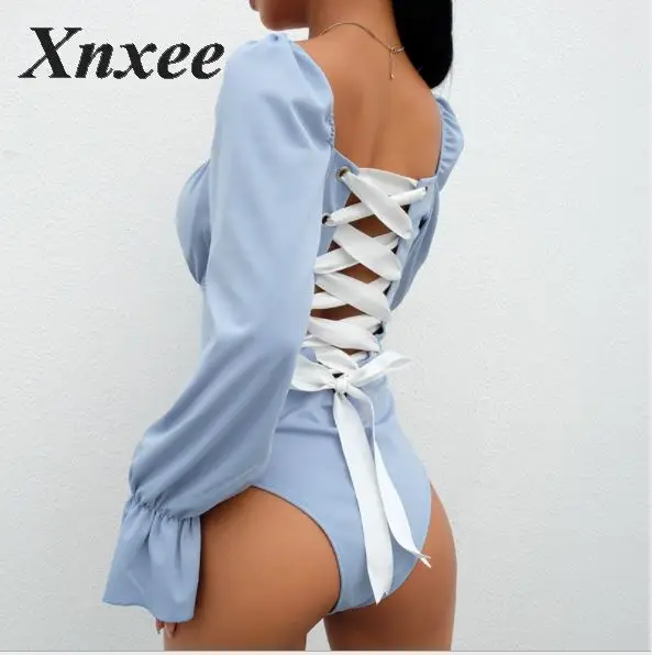 Женские комбинезоны с открытыми плечами Xnxee, боди с расклешенными рукавами, женский комбинезон, комбинезоны Combinaison Femme Xnxee