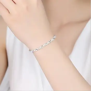 

V-371 Top Quality 925 Sterling Silver Bracelets For Women Wedding Accessories Lady Fahsion Zircon Geometric Bracelet Girl Gift