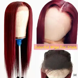 Прямые 150% красные человеческие волосы на кружеве, парики бразильские волосы remy, высокое соотношение 13x4, цветные человеческие волосы