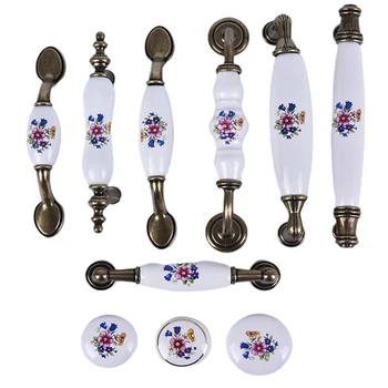 

Antique Bronze Ceramic Cabinet Handles Zinc Alloy Drawer Knobs Wardrobe Door Handles Morning Glory European Furniture Handle