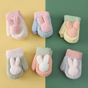 New Baby Gloves Cute Cartoon Rabbit Baby Gloves Soft Warm Plush Kids Winter Gloves for Boy Girl Mittens 1