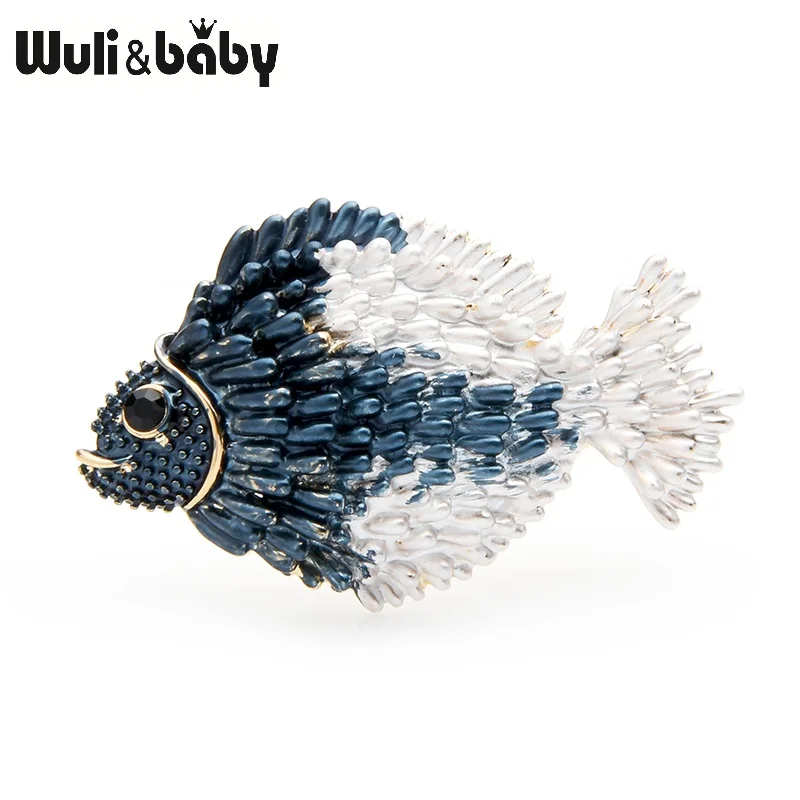blue Wuli&baby, синие, красные эмалированные Броши Рыба для женщин, сплав, милые животные, свадебная брошь для вечеринки, подарки - Окраска металла: blue