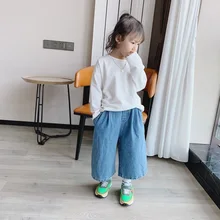 Cong Little Sister/ осенняя одежда; стиль; детские ковбойские свободные брюки; Свободные повседневные брюки для мальчиков и девочек; модные джинсы