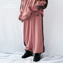 Осенние и зимние Ретро спортивные штаны с тремя полосками, свободные повседневные штаны, плюшевые брендовые штаны