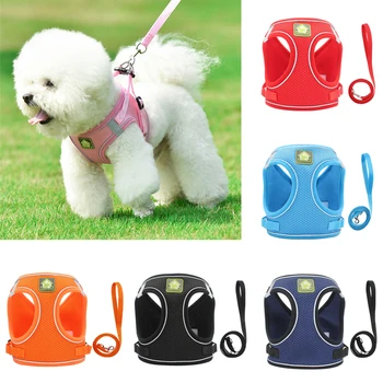 

No Pull Mesh French Bulldog Harness Reflective Dog Cat Harness Puppy Small Dogs Harnesses Vest Leash Set for Chihuahua Walking