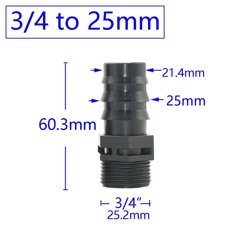 1/2 3/4 Female Male Thread To 1/2 3/4 1 Inch Garden Hose Barb Connector 16mm 20mm 25mm Plastic Hose Fitting 2 Pcs