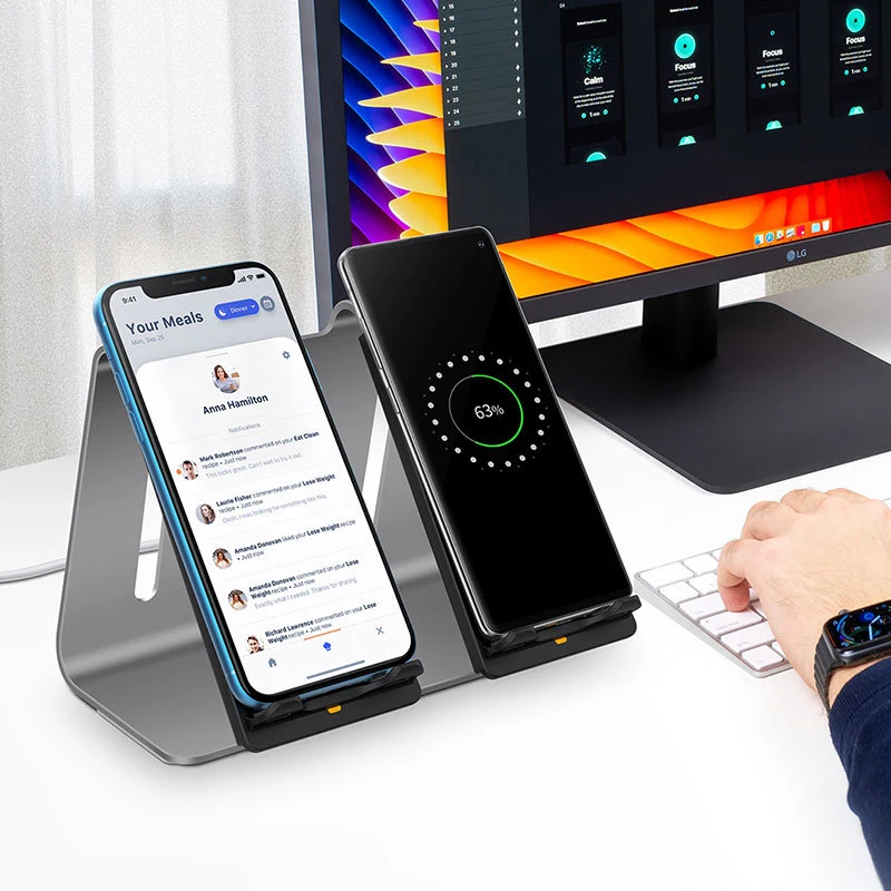  New Dual Handset Wireless Charger Aluminum Alloy Bracket Suitable for 10W Fast Charging of Apple Mo