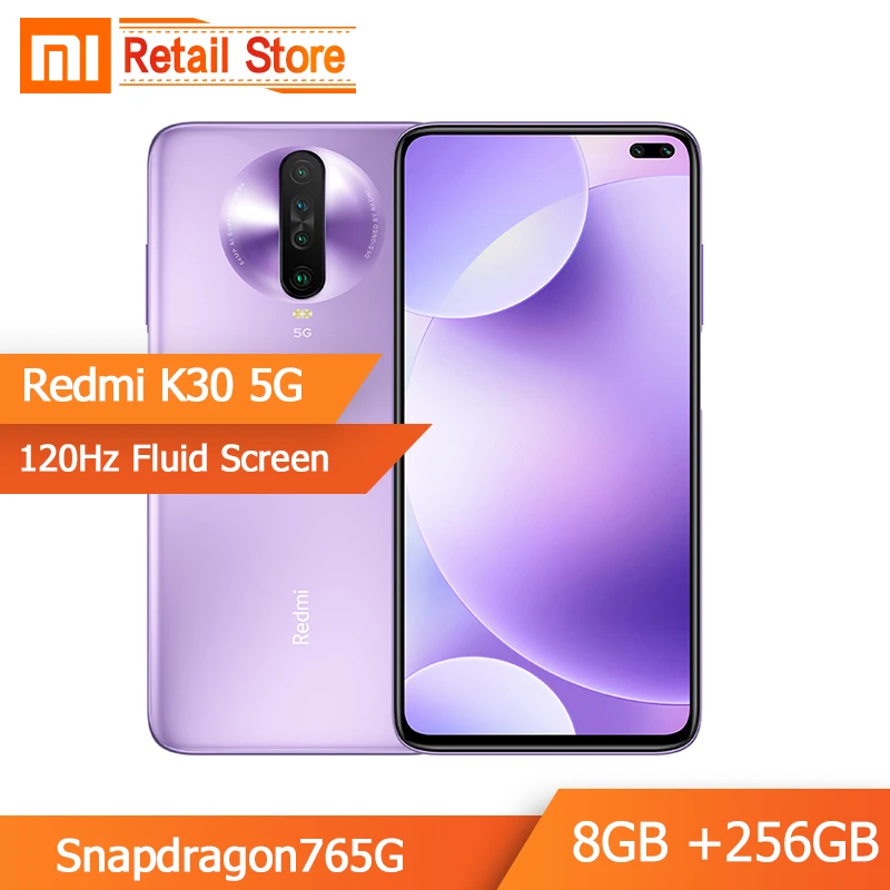 Xiaomi Redmi K30 5G 8 Гб 256 ГБ восьмиядерный смартфон Snapdragon 765G 6,67 дюйма 64 мп четырехъядерный тыловая камера 4500 мАч 30 Вт быстрое зарядное устройство