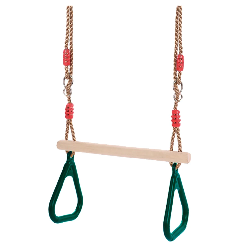 Children Wooden Trapeze Swing With Rings For Indoor Outdoor Fun 5