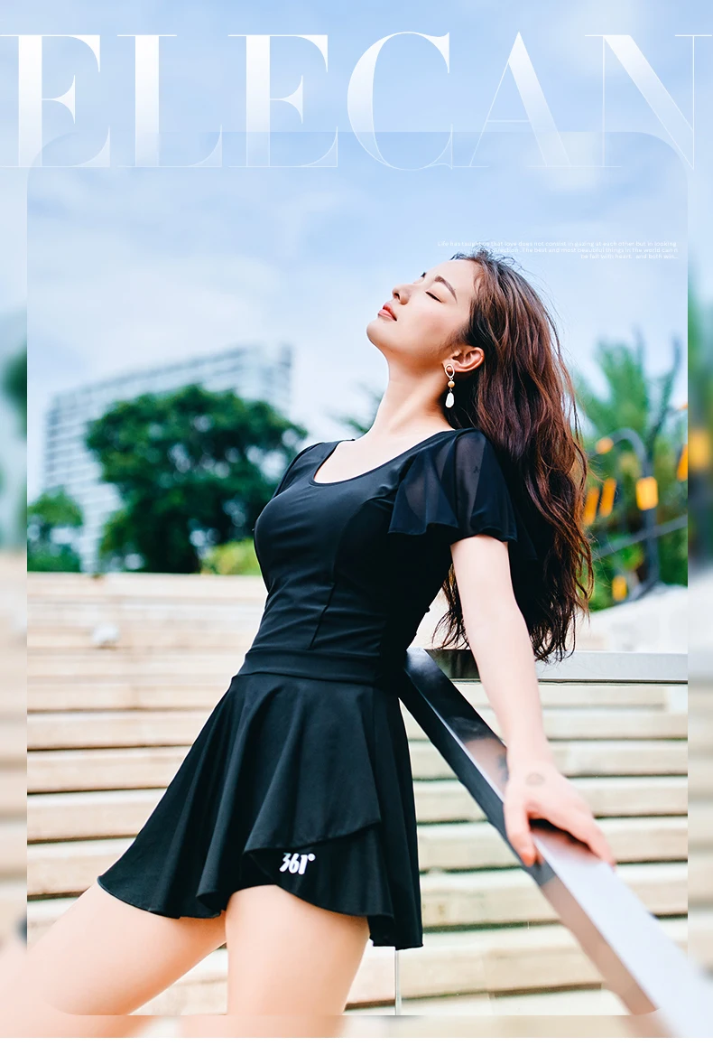 361 Swim Skirt Women Black One Piece Ruffles Swimsuit For Women Girls Elegant Black Swimwear Swim Dress Summer Wear