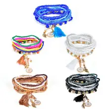 Женская мода ювелирные изделия браслет наборы Бохо многоцветной многоуровневый акриловый бисер украшение в виде цветка кулон браслет женский ювелирный подарок