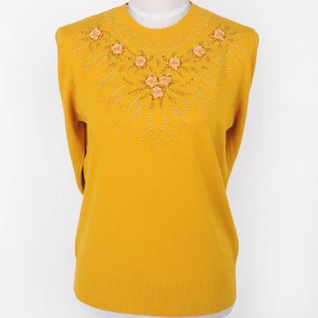 

Middle-aged women's Autumn Winter Pullover Cashmere Sweater Fashion Loose O neck Long-sleeved Knit Sweaters Short Plus size Tops