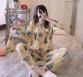 

Women Cotton Pajamas Set Cartoon Pyjama Girl 2 Piece Sleepwear Pijama Long Women Pyjamas Suit Female Clothing Set 2020 Nightwear