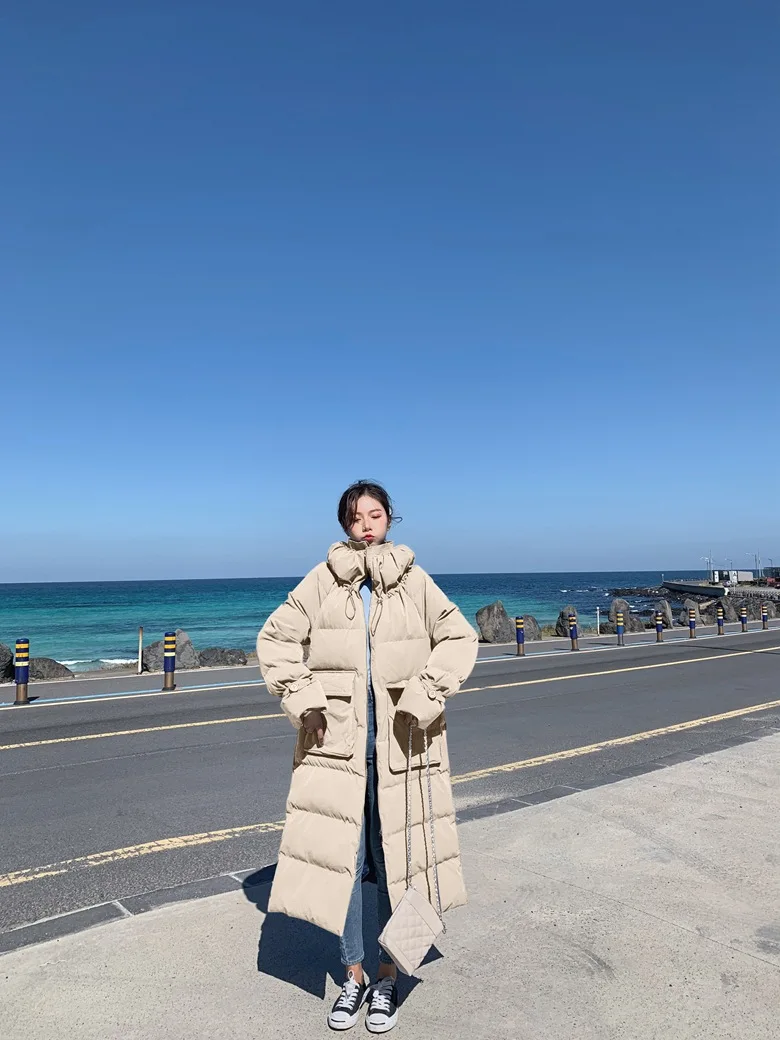 Cotton Coat Winter New Style Korean-style WOMEN'S Wear Retro CHIC Wind over-the-Knee Long hua bao ling Cotton-padded Jacket