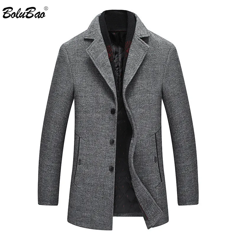 BOLUBAO New Wool Blend Coat Men Winter Brand Men's Fashion Wild Overcoat Male With Scarf Turn-Down Collar Casual Coats | Мужская
