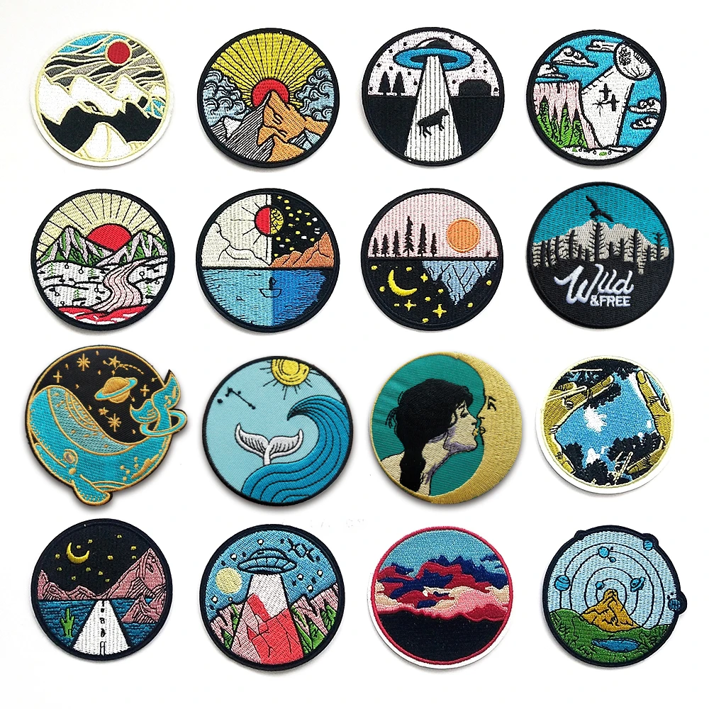 Parches de bordado redondo para planchar en para chaquetas sombreros vaqueros, parches bordados en ropa, insignia|Parches| - AliExpress