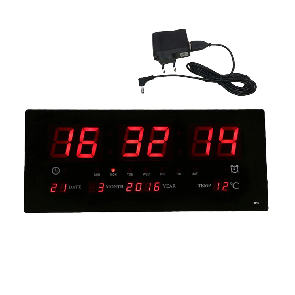 Digital Wall Clock LED Time Calendar Temperature Electric Alarm Clock EU 4