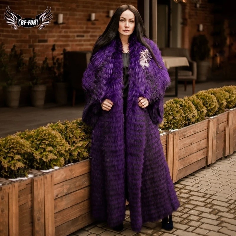 BFFUR элегантная натуральная черно-бурая лиса меховое Женское пальто X-long пальто женское с лисьим меховым воротником плюс размер парка одежды с натуральным мехом
