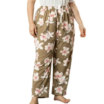 

Floral Print Women Casual Pajama Bottoms Pyjama Pants Elastic Waist Nightwear Lounge Pants Summer Sleep Wear Trousers Plus Size