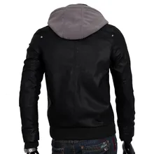 Повседневная Корейская Осенняя мужская верхняя одежда из искусственной кожи с капюшоном, байкерские пальто, облегающие мужские Куртки из искусственной кожи с отстегивающимся капюшоном размера плюс