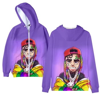 

2020 Casual Zipper Hooded Sweatshirt Rainbow Logo Little Shark 6IX9INE GOOBA New Zip-up High Street Album 3D Popular Fashion