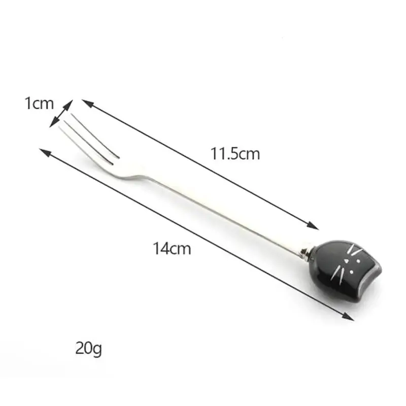 Stainless Steel Spoon Fork 1pc Cartoon Cat Spoon Fork Long Coffee Stirring Spoon Fruit Fork Stainless Steel With Ceramic Cat Handle stainless steel spoon stainless steel fork tea spoon