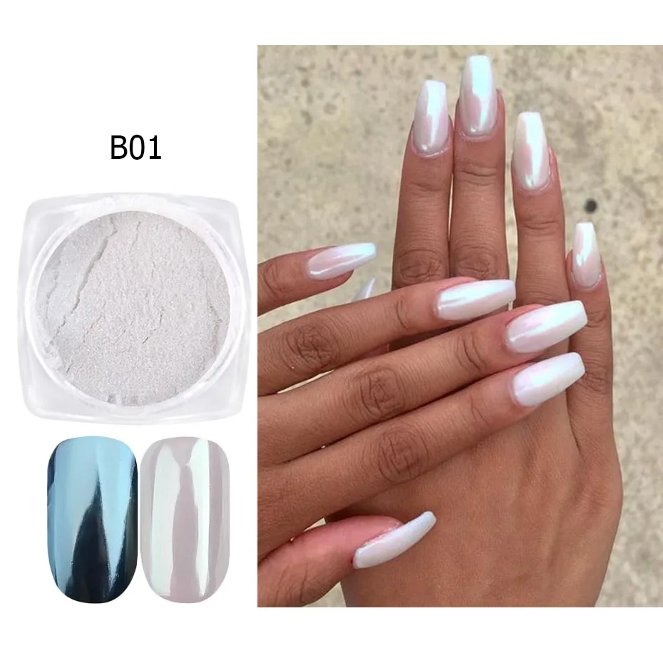 1Box Holo Pearl Shell Powder Nail Glitter Pigment Glimmer Chrome Dip Dust Mermaid Aurora Mirror Effect Manicure Decor CHB01-07-1