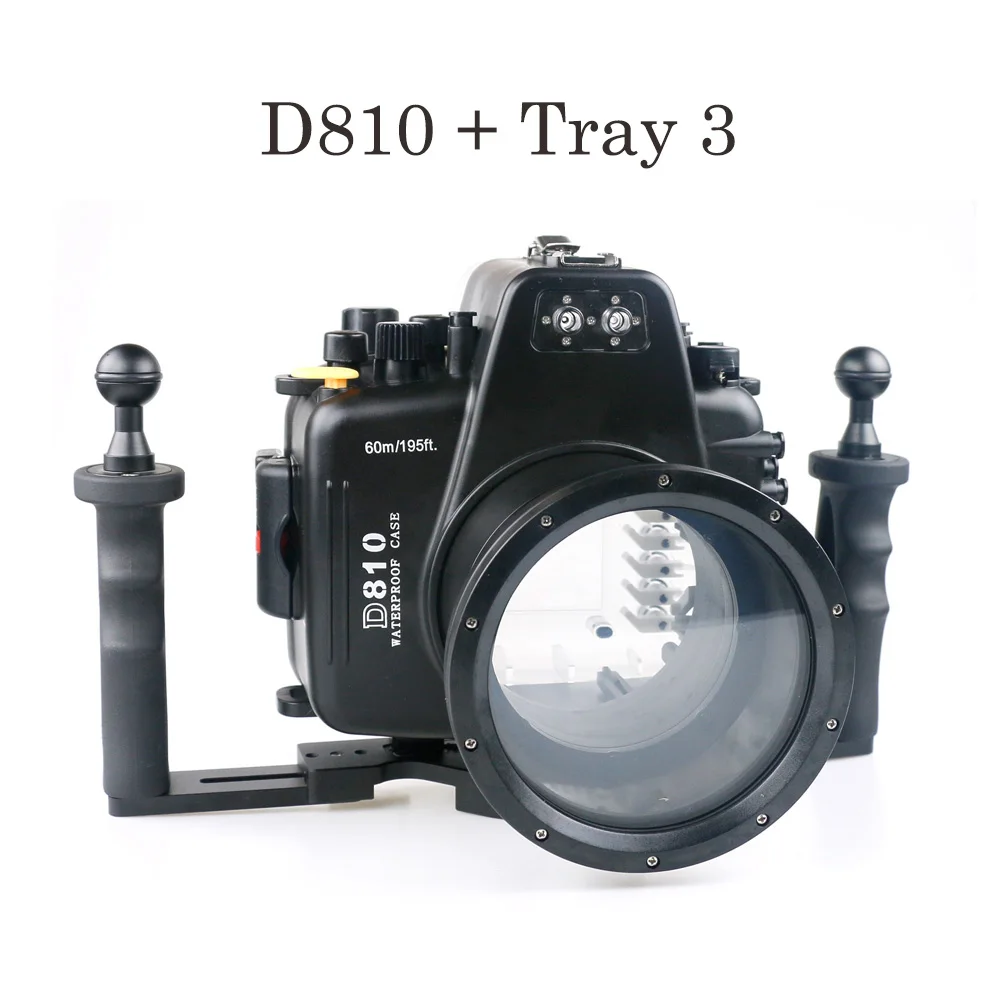 D810 and Tray 3 130FT/40 м подводный глубина Дайвинг чехол для Nikon D500 D750 D800 D810 105 мм объектив водонепроницаемый корпус камеры крышка коробки - Цвет: D810 and Tray 3