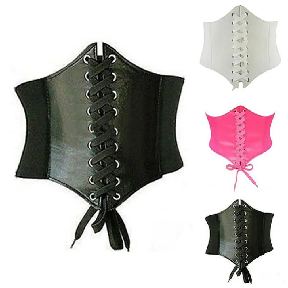 корсет Underbust corset Sexy Vintage Faux Leather Wide Lace Up Waist Belt Shapewear Corset Body Shaper корсет женский винтаж