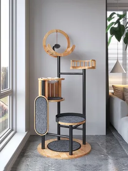 Solid wood cat climbing frame cat tree & large cat shelf villa cat grinding claw board supplies multifunctional toys 1