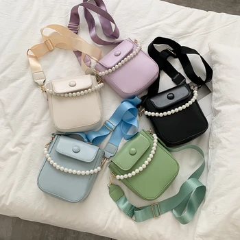 

Fashion Women Mini Small Square Pack Shoulder Bag Female PU Leather Pearl Chain Shoulder Handbag Simple Crossbody Bag