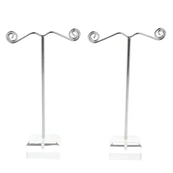 

2 Pcs/Set Earrings Shelf Wire Hook Stand Holder Display Showcase Rack Jewelry Organizer Acrylic Base Decoration Show Wave T