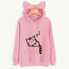 Осень зима 2020 толстовки с капюшоном для женщин Kawaii кошачьими