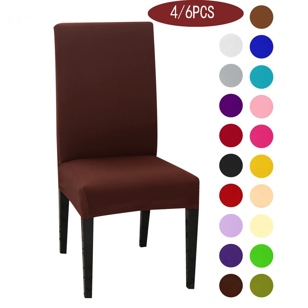 

4/6PCS Solid Color Chair Cover Spandex Slipcovers Stretch Elastic Chair Covers For Dining Room Banquet Hotel Kitchen Wedding
