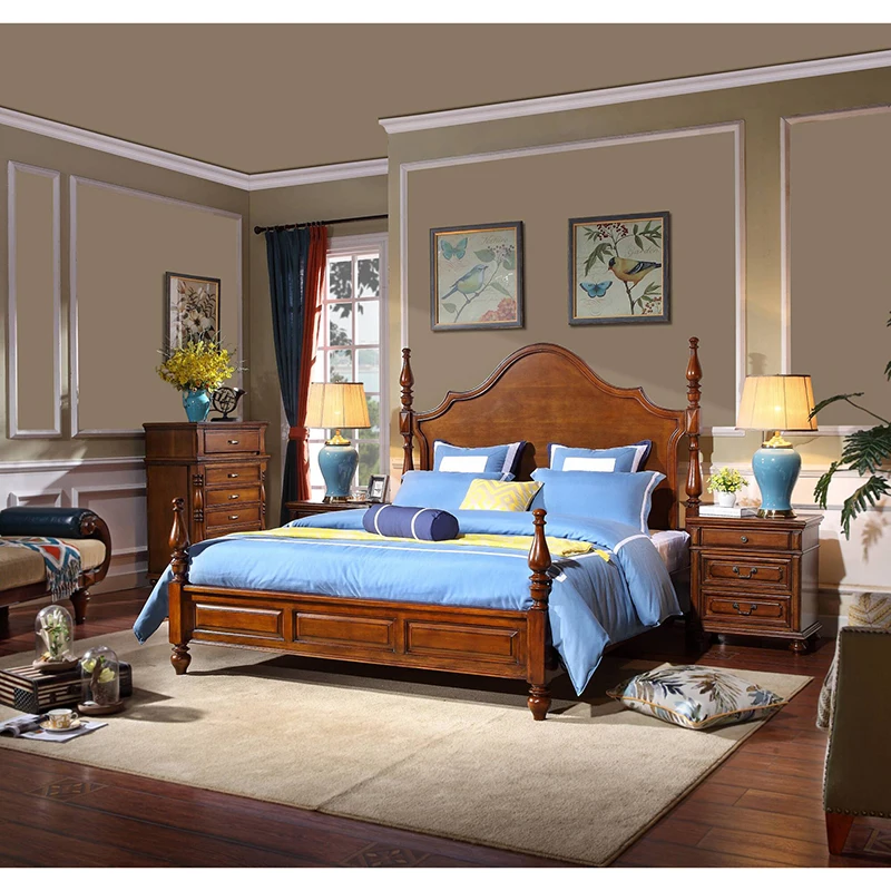 Двухспальная кровать в американском стиле из цельного дерева, кровать king size 1,8 M WA601 - Цвет: Bed 1.8M