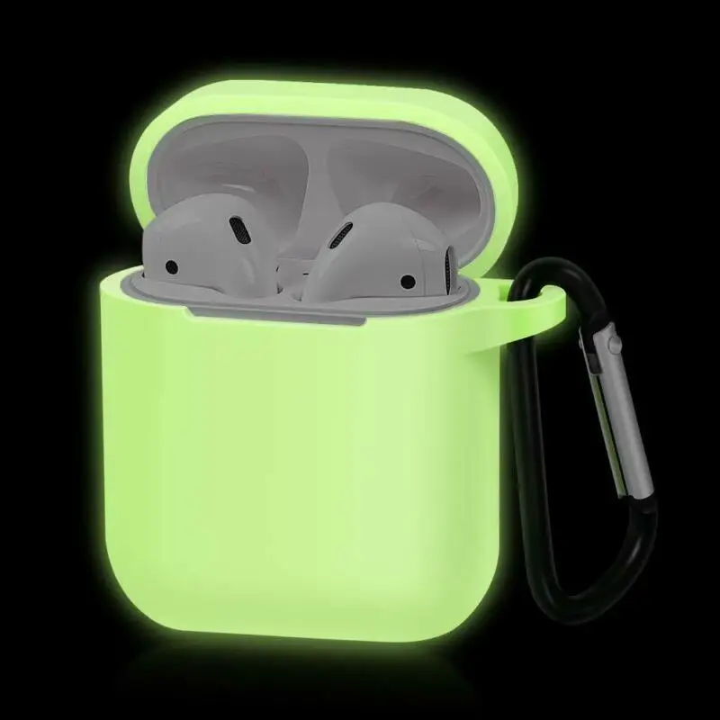 AirPods силиконовый чехол+ Брелок Защитный чехол для нового AirPod чехол 2& 1 - Цвет: Glow in dark