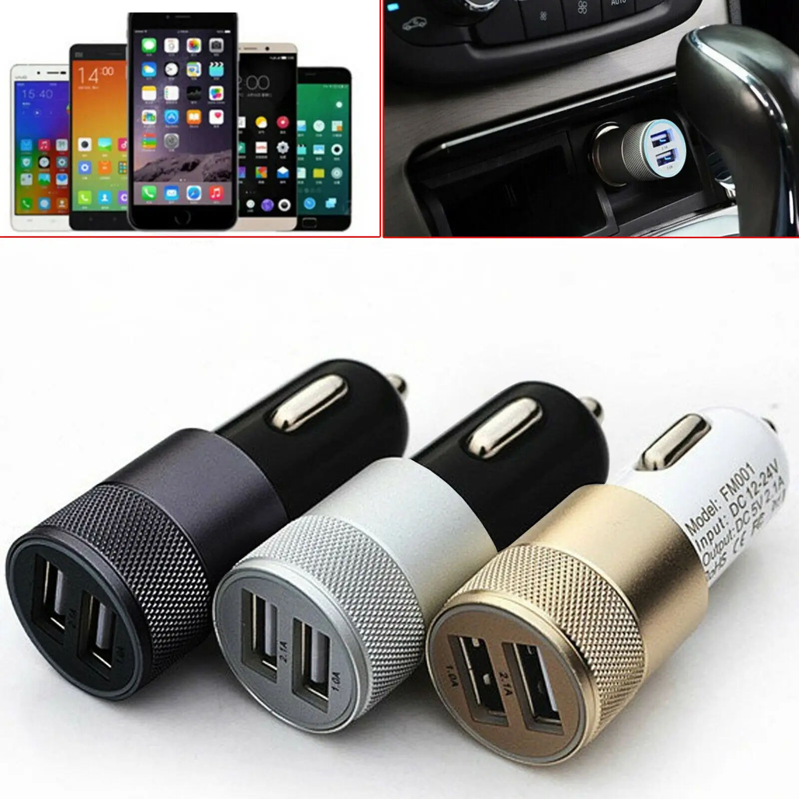 

New Dual USB Car Charger Universal Cell Phone Charger USB Adapter Alloy 2 Port USB Car Chargers 3.1A For Samsung Dropshipping