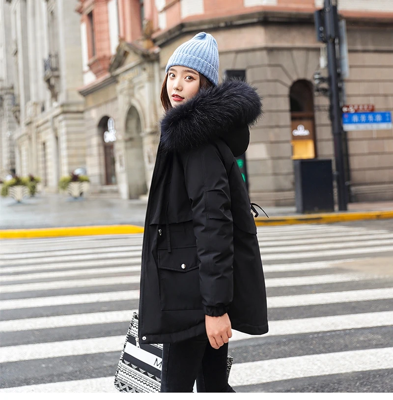 Fashionable Warm Cotton Liner Hooded Down Parkas Coat Winter Jacket Women Adjustable Waist Fur Collar Jacket Parka 2020 New