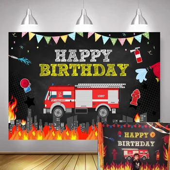 

Fire Truck Birthday Party Backdrop Decor Fireman Fire Dept Firefighter Photography Newborn Boy Birthday Background Photo Shoot