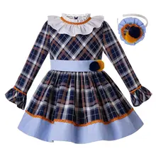 Pettigirl, осенние платья для девочек на День Благодарения, помпон ручной работы, бутиковые платья с расклешенными рукавами и аксессуарами для волос