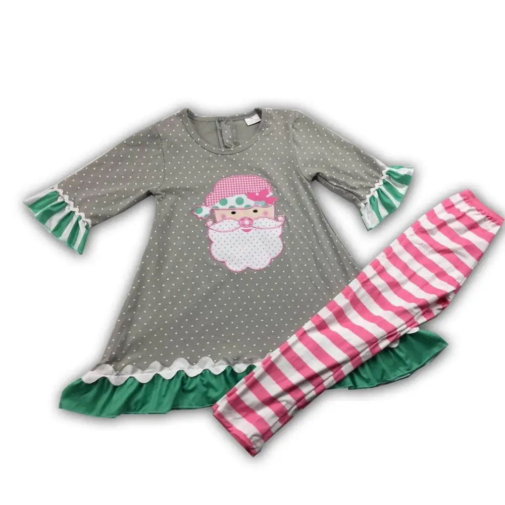 

fall winter girl christmas santa embroidery style girl cute clothing set