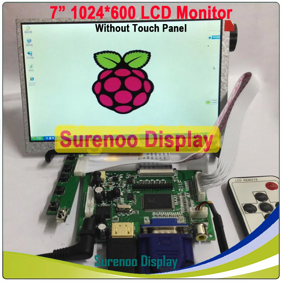 " 1024*600 ЖК-модуль дисплей экран монитора+ HDMI/VGA/2AV плата+ резистивная сенсорная панель с USB контроллер для Raspberry Pi - Цвет: Without Touch