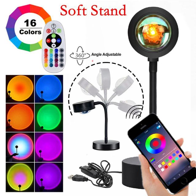 Colors RGB Sunset Projection Lamp APP tmosphere Led Night Light For Home Bedroom Background Wall Deco Photography Lamp